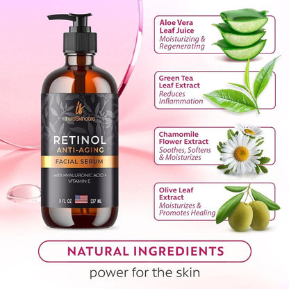 Retinol Serum for Face with Hyaluronic Acid + Vitamin E and A + Aloe Vera